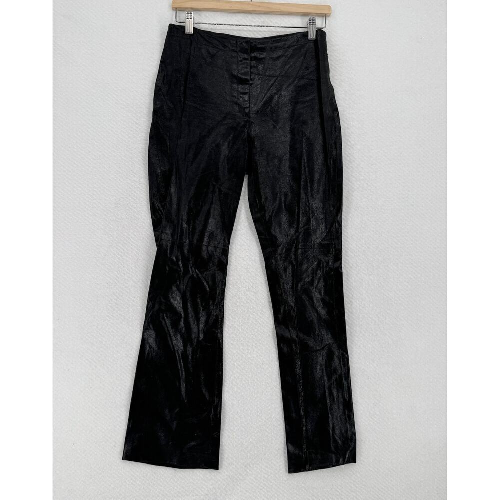 Parallel Vintage Womens Black Genuine Leather Shiny Straight Leg Pants Sz 4